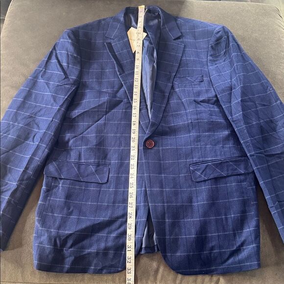 Men’s Blue Plaid 3 Piece Slim Fit Suit Notched Lapel Jacket 44 Pants 40 NEW - Picture 5 of 16